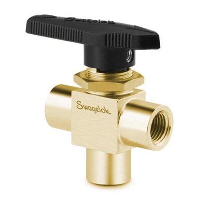 Brass 1-Piece 40 Series 3-Way Ball Valve, 0.75 Cv, 1/4 In. FNPT | One ...